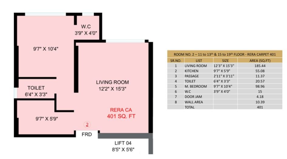 Nirvaana-Heights-Floor-Plan-1 BHK- 401 Sqft